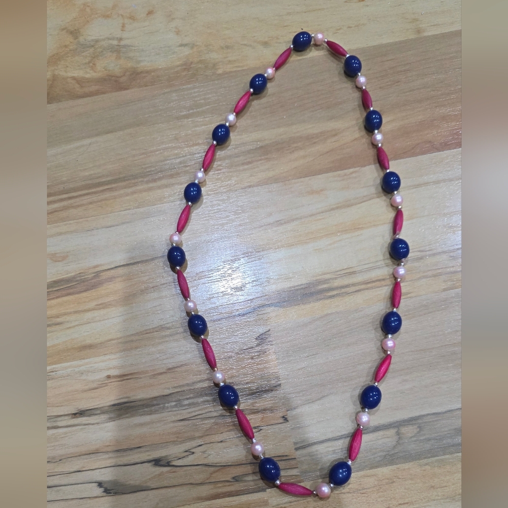 Elegant Pink and Blue Beaded Necklace